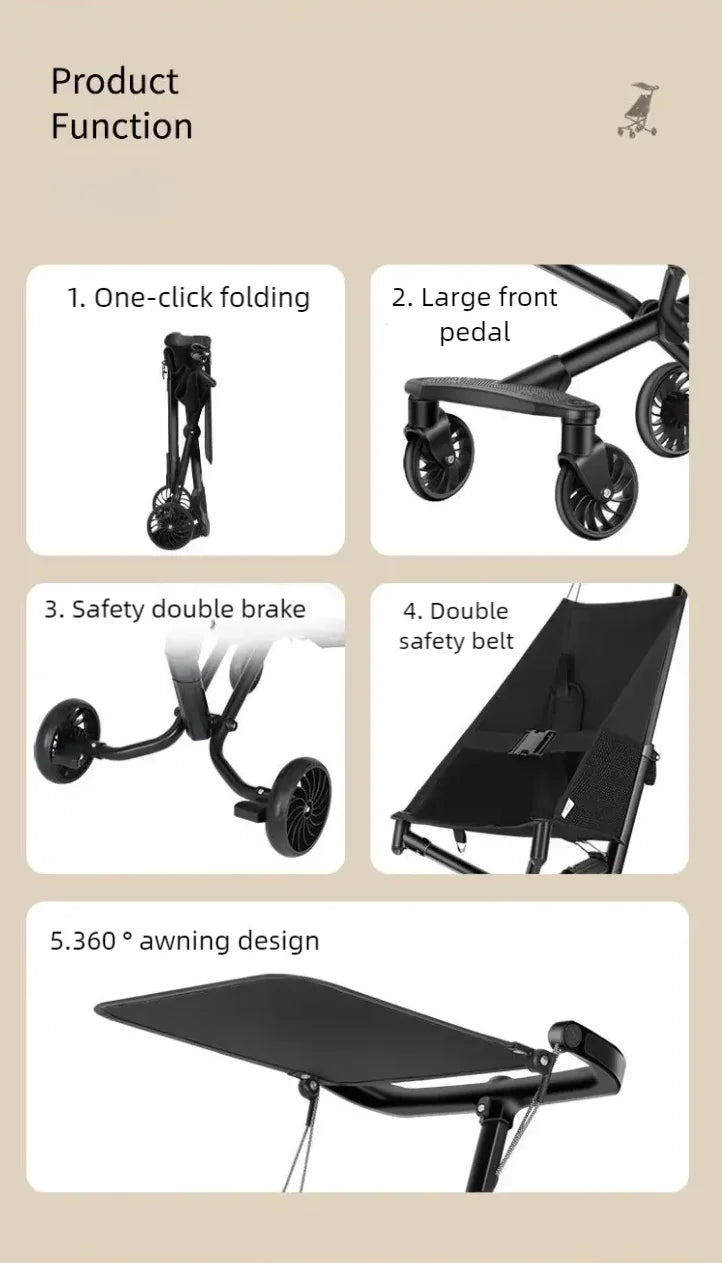 Baby Stroller One Click Folding Baby Walker Portable Lightweight Strollers with Seat Belt Child Carts Anti Rollover Baby Trolly