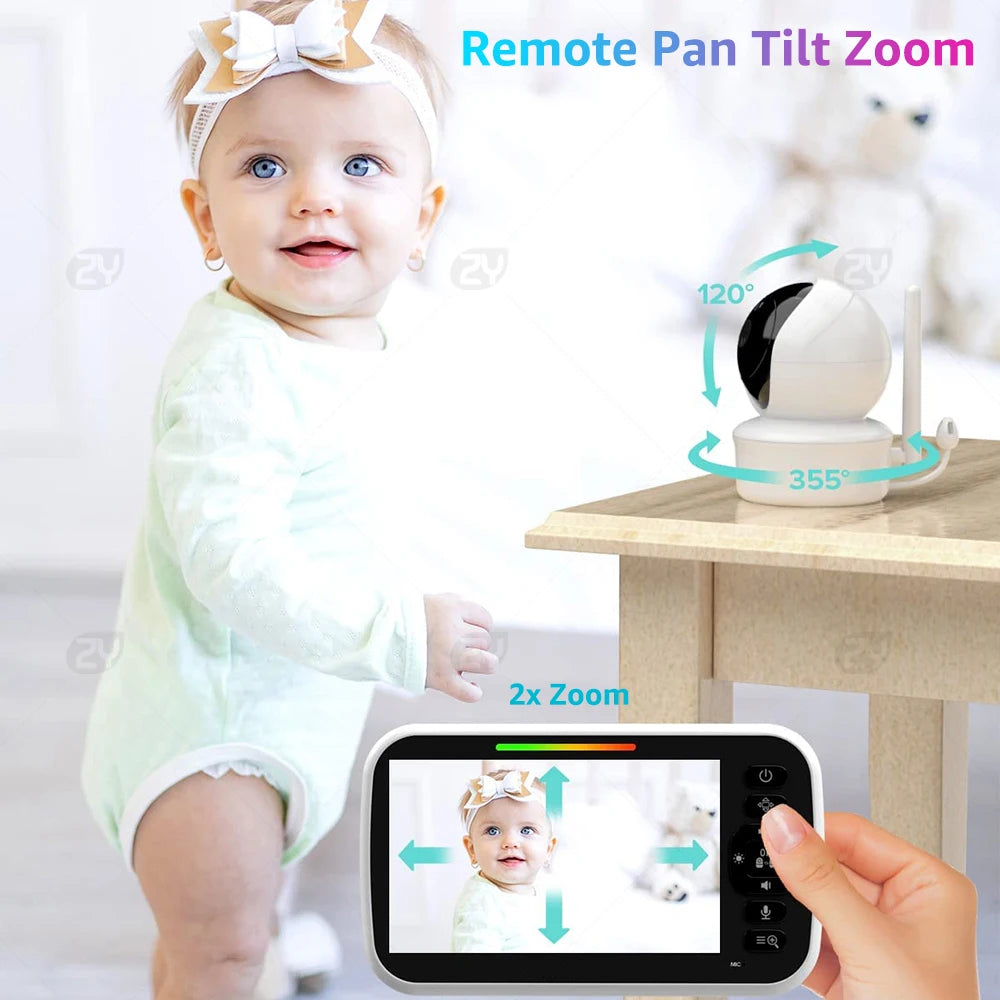 4.3 inch video baby monitor with 2 Cameras Pan Tilt Zoom,3000mAh Battery,Two-way Talk,Night Vision,Temperature,Feeding Reminder