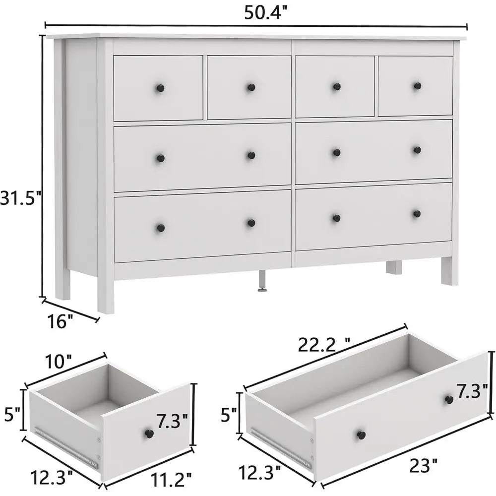 8-Drawer Solid Wood Dresser Chest for Bedroom