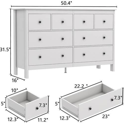8-Drawer Solid Wood Dresser Chest for Bedroom