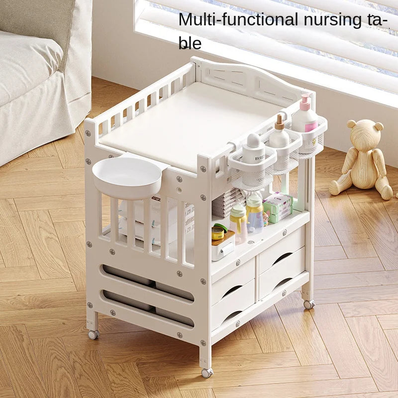 Baby Diaper Changing Table & Storage Cabinet with Foldable Drawer Multifunction Design Plastic Manual 0-12 Months