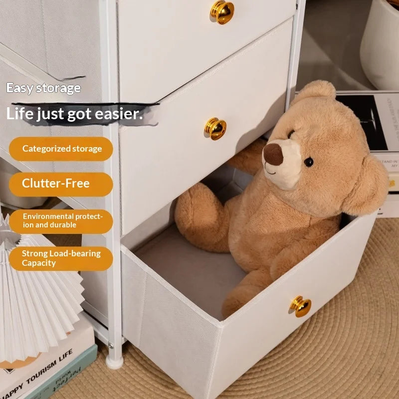 Retro Fabric Folding Drawer Storage Cabinet Living Room Dresser Bedroom Nightstand Organizer Cabinet Sideboard Sideboard