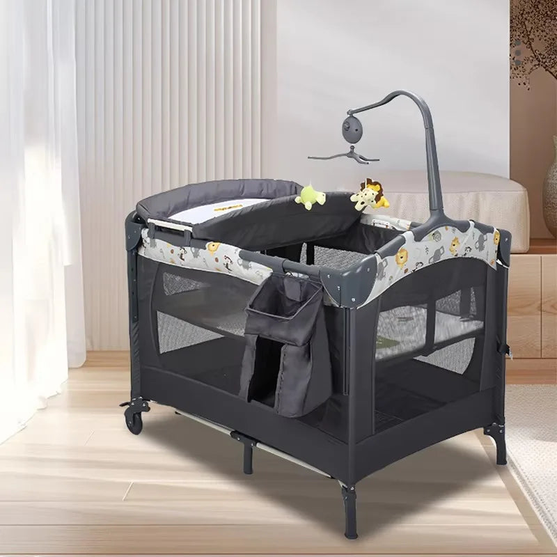 2026 SeaMind Factory Comfortable Aluminum Alloy Folding Cot Baby Crib For Play Sleep School For Bedroom Use