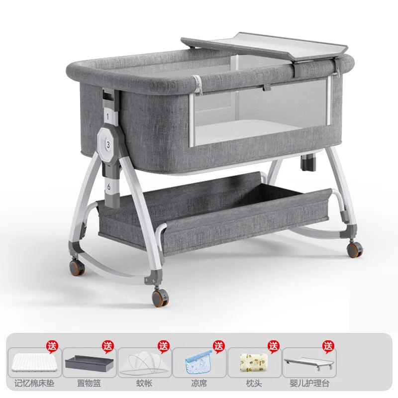 Movable Baby Crib/Cradle, Portable Foldable Multi-Functional Infant Bed, Newborn Bed That Attaches to Parents' Bed