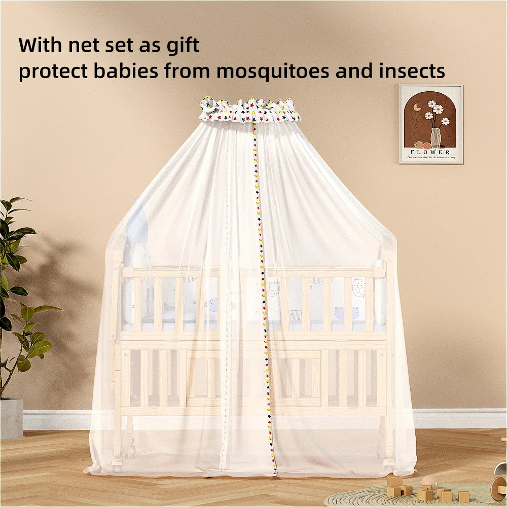 New Comfortable Solid Wood Baby Crib Adjustable Wheels Comfortable Baby Cradle Beds for 0-3 Years Old