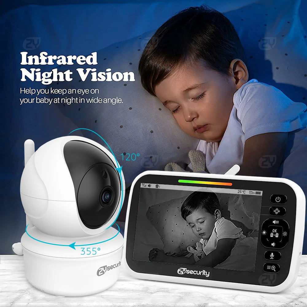 4.3 inch video baby monitor with 2 Cameras Pan Tilt Zoom,3000mAh Battery,Two-way Talk,Night Vision,Temperature,Feeding Reminder