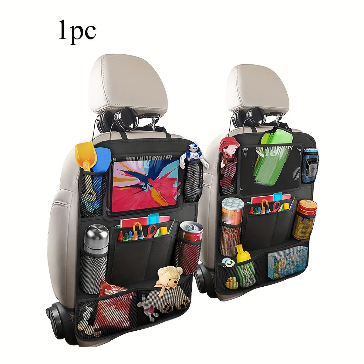 1pc Car Backseat Organizer,Kids Car Seat Protector, Kick Mat with Touch Screen Tablet Holder,Car Backseat Storage Mesh Pockets