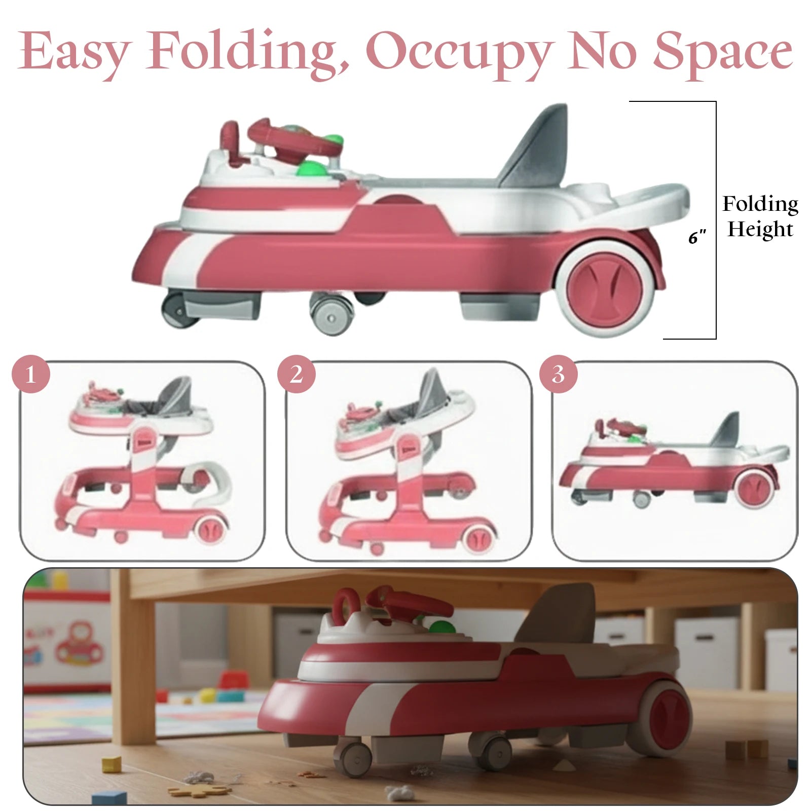 4 in 1 Baby Walker Toddler Baby Push Walker with Sunshade, Removable Feeding Tray and Music Tray Foldable Walker