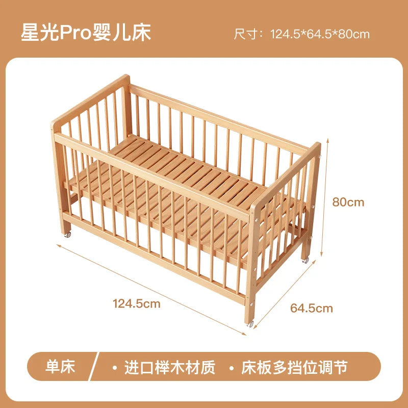 Solid wood crib patchwork bed movable with guardrail widening bedside baby multifunctional beech children's bed
