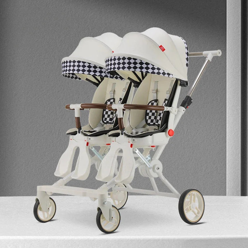 Double Portable Baby Carriage Twins Stroller Infant Stroller Foldable Second-child Baby Stroller Four-wheeled Twin Stroller