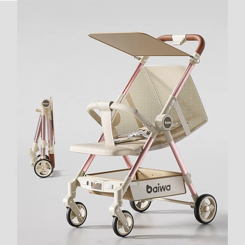 Lightweight Carry-on Stroller One-handed Foldable with Music Light Canopy for Babies Travel Awning Sitting and Lying Stroller