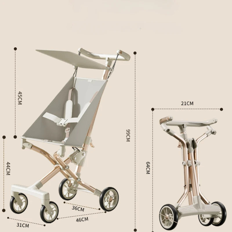 High Landscape Stroller Light Travel Trolley Light and Foldable Portable Travel Baby Stroller Four Wheel Trolley Cart