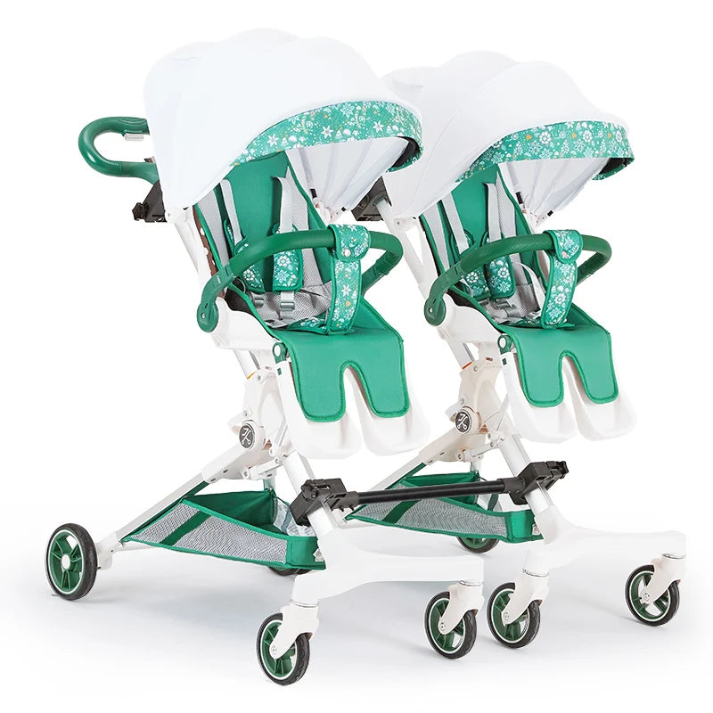Lightweight Twin Stroller, A Must-have for Two-child Travel, with A Reclining and Sitting Position and A Swivel Seat.