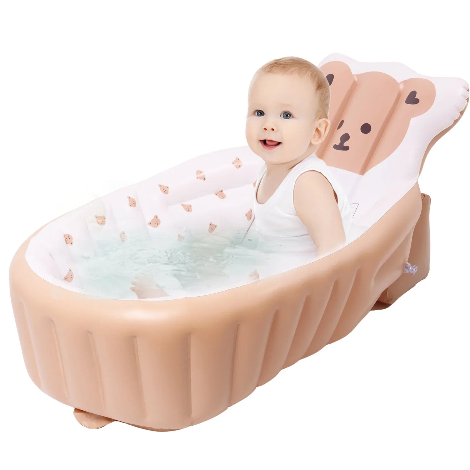 PVC Inflatable Baby Bathtub Elevated Backrest Design Soft Comfortable Travel Shower Basin Ergonomic Baby Bath Tub for Newborn