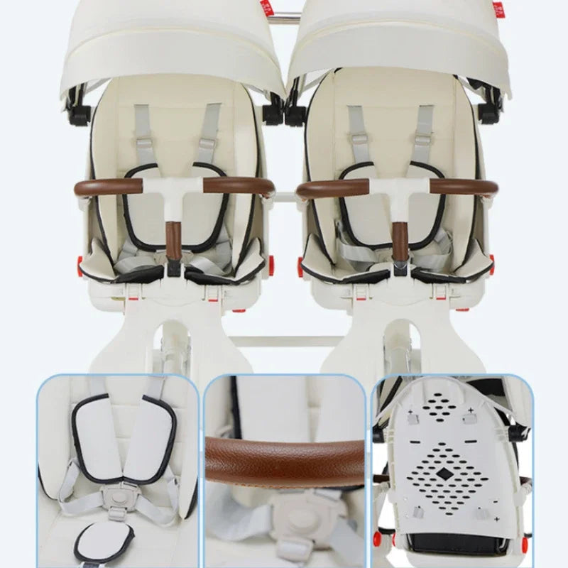 Double Portable Baby Carriage Twins Stroller Infant Stroller Foldable Second-child Baby Stroller Four-wheeled Twin Stroller
