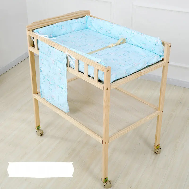 Multifunctional Cabinet Type Baby Changing Table, Solid Wood Infant Storage Bath And Touch Care Stand