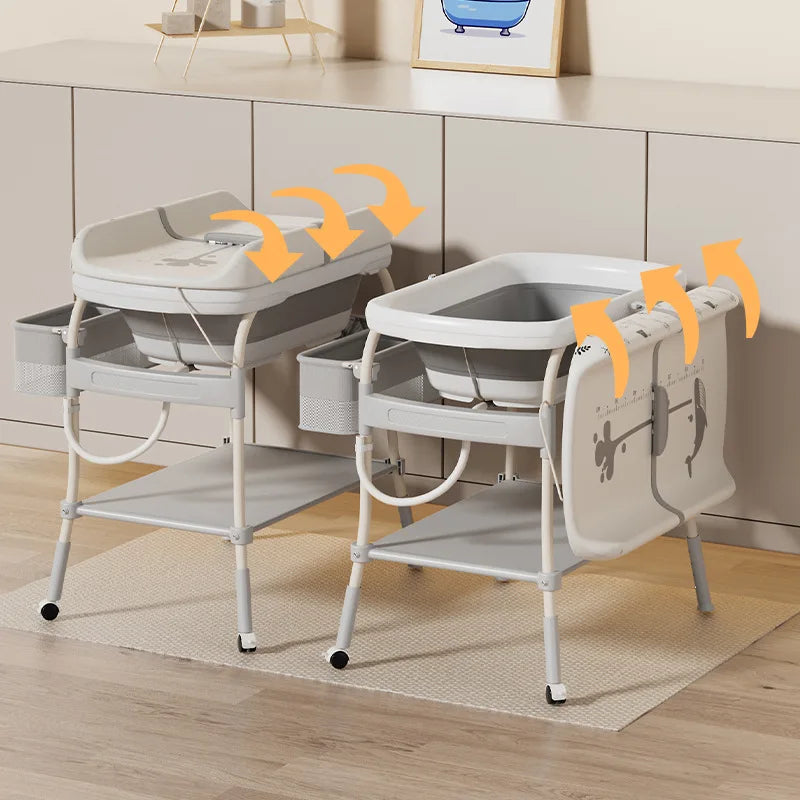 Baby Changing Table with Bathtub Foldable Infant Diaper Station Portable with Storage Tray Anti-rollover Design Diaper Table