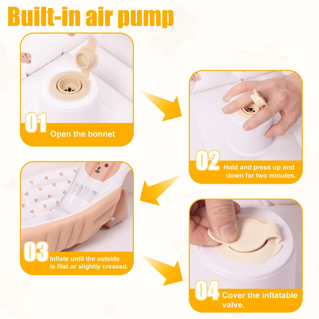PVC Inflatable Baby Bathtub Elevated Backrest Design Soft Comfortable Travel Shower Basin Ergonomic Baby Bath Tub for Newborn