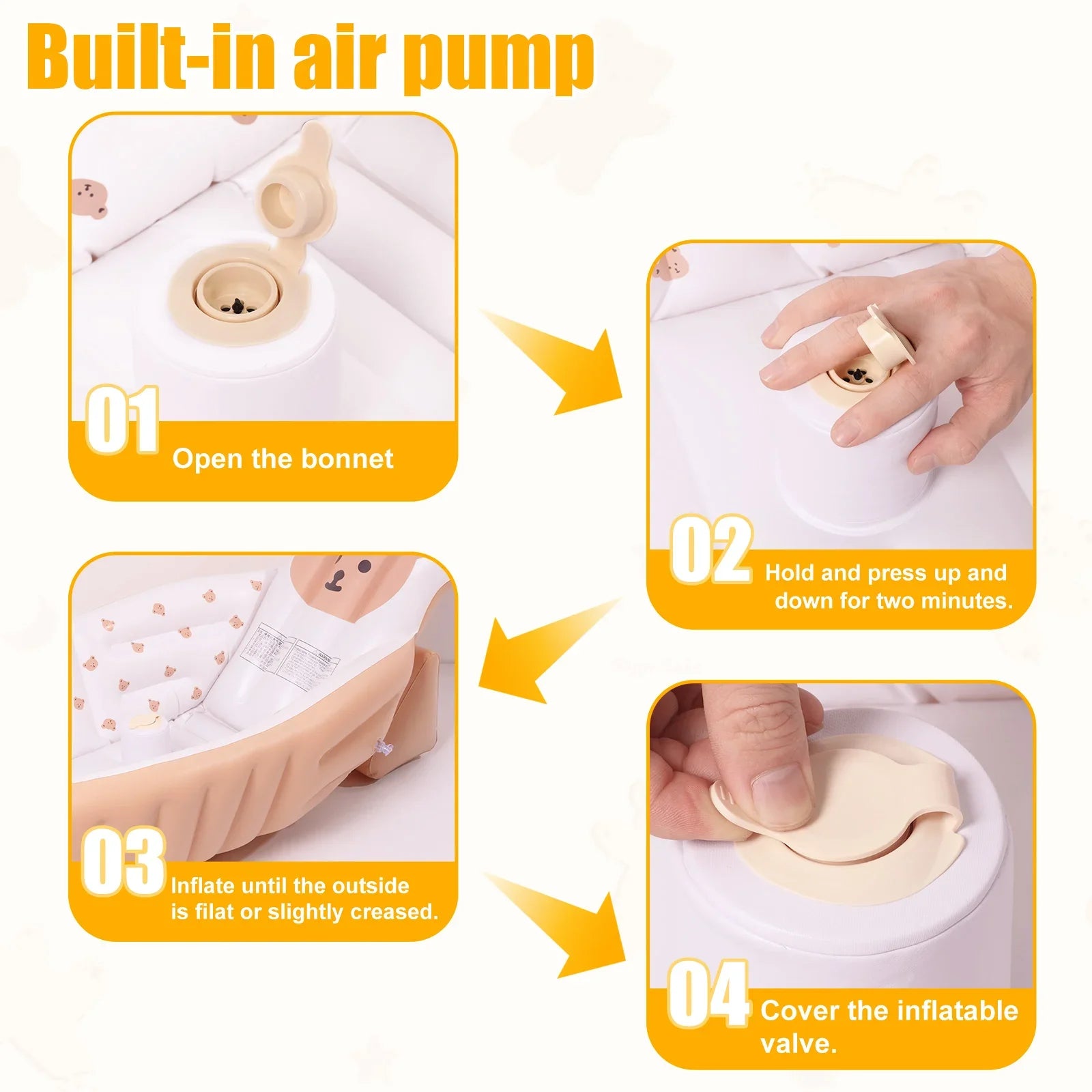 PVC Inflatable Baby Bathtub Elevated Backrest Design Soft Comfortable Travel Shower Basin Ergonomic Baby Bath Tub for Newborn