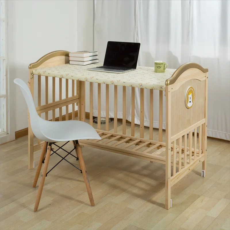 Wooden Crib Solid Wood Crib & Crib Cradle Bed Neonatal and Walker Suture Bed 0-8 Years with Mosquito Net
