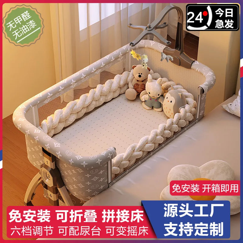 Movable Baby Crib/Cradle, Portable Foldable Multi-Functional Infant Bed, Newborn Bed That Attaches to Parents' Bed