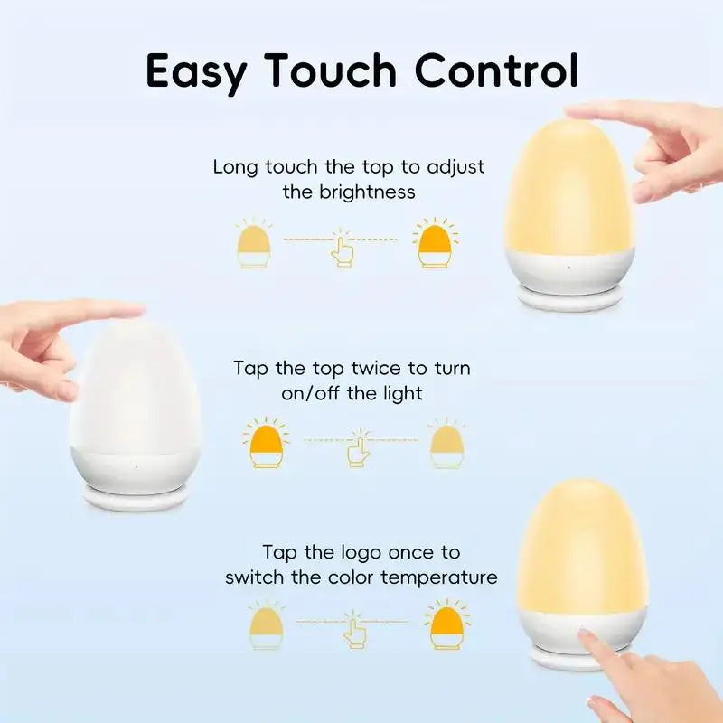 Touch Night Light for Baby Nursery Rechargeable Portable Kids Egg Nightlight Lamp with Feeding Timer for Todder Room Temperature