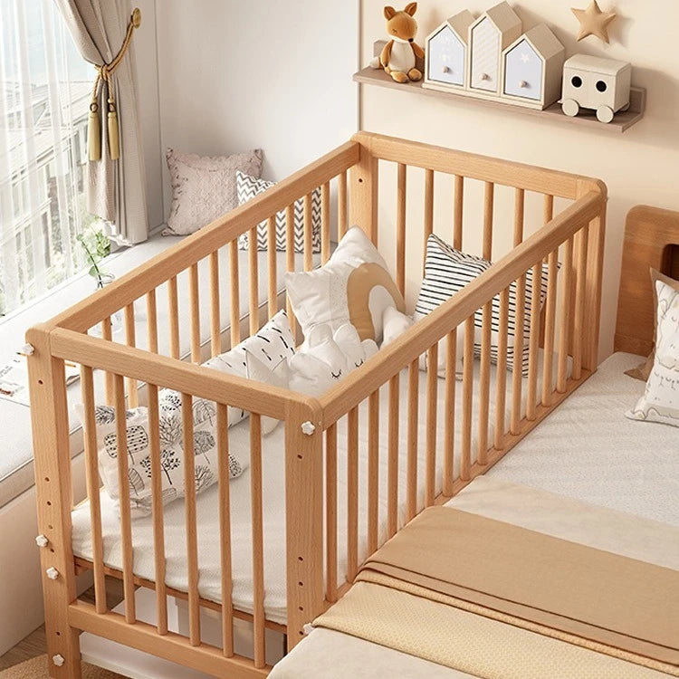 Solid wood crib patchwork bed movable with guardrail widening bedside baby multifunctional beech children's bed