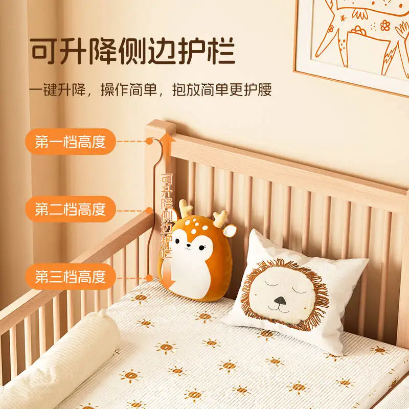 Customizable Solid Wood Children's Splicing Bed Wide Splicing Artifact Flat Baby Can Lift Bedside Bed