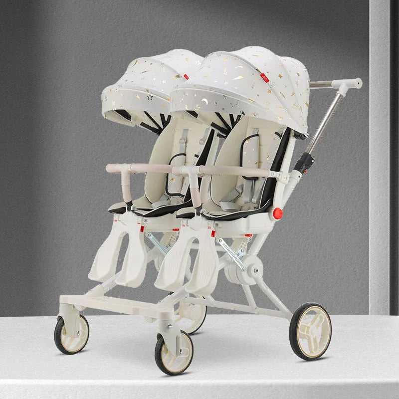 Double Portable Baby Carriage Twins Stroller Infant Stroller Foldable Second-child Baby Stroller Four-wheeled Twin Stroller