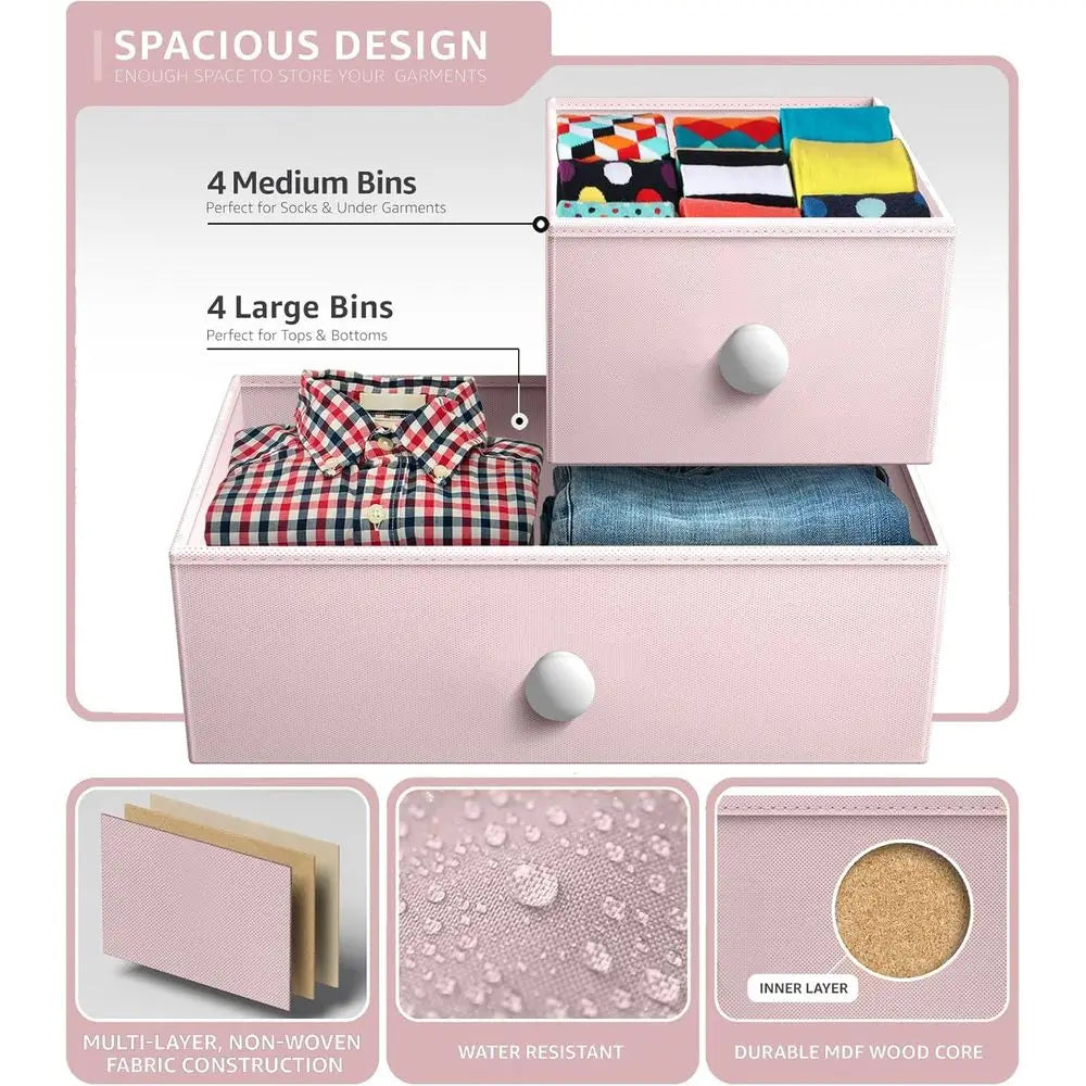 Children's Bedroom Storage Solutions: 8-Drawer Chest, Tower, Organizer, Closet, Playroom Essentials, Steel Fabric Bins with Knob