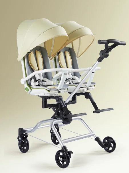 Lightweight Twin Stroller, A Must-have for Two-child Travel, with A Reclining and Sitting Position and A Swivel Seat.