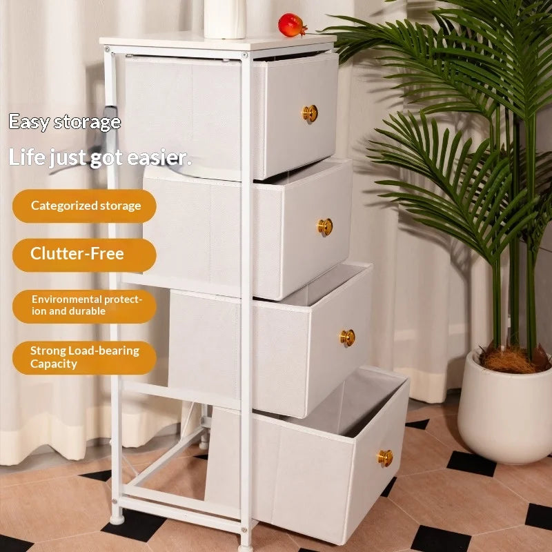 Retro Fabric Folding Drawer Storage Cabinet Living Room Dresser Bedroom Nightstand Organizer Cabinet Sideboard Sideboard