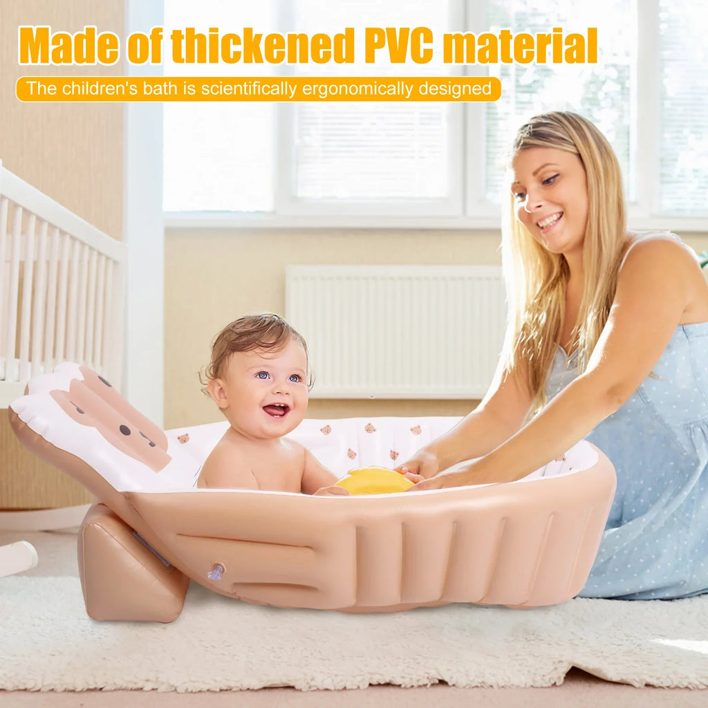 PVC Inflatable Baby Bathtub Elevated Backrest Design Soft Comfortable Travel Shower Basin Ergonomic Baby Bath Tub for Newborn