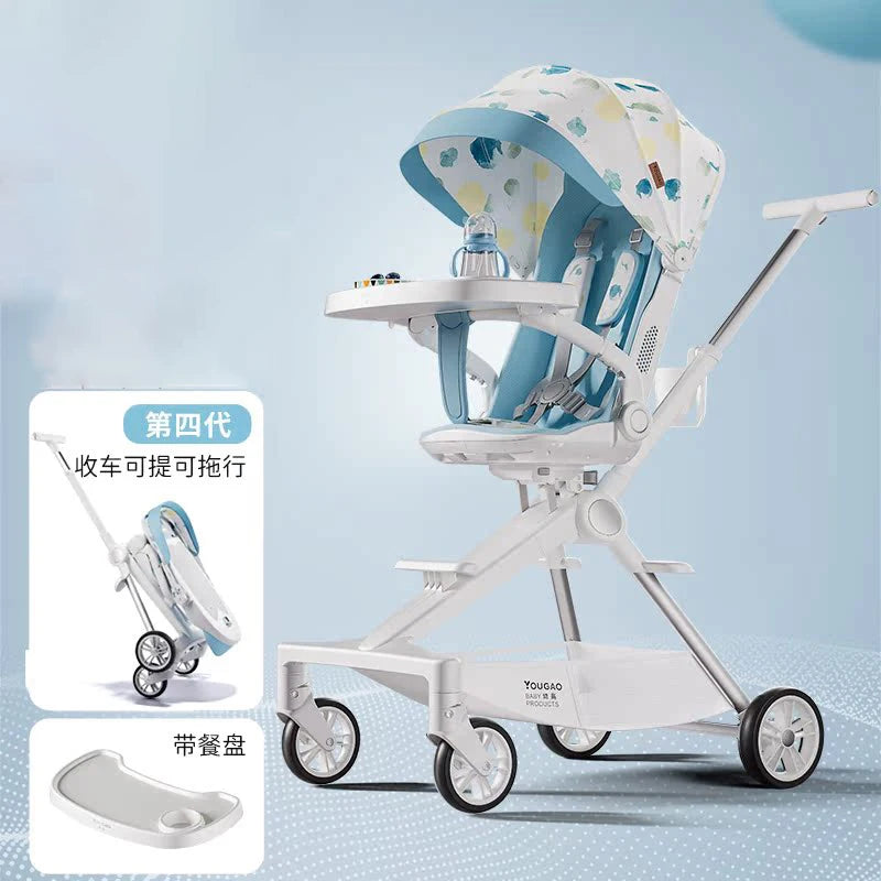 Lightweight Stroller Can Sit and Lie Down with One Button Folding Stroller 0-4 years old High Landscape Two-way Push Swivel Seat