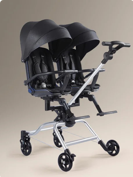 Lightweight Twin Stroller, A Must-have for Two-child Travel, with A Reclining and Sitting Position and A Swivel Seat.