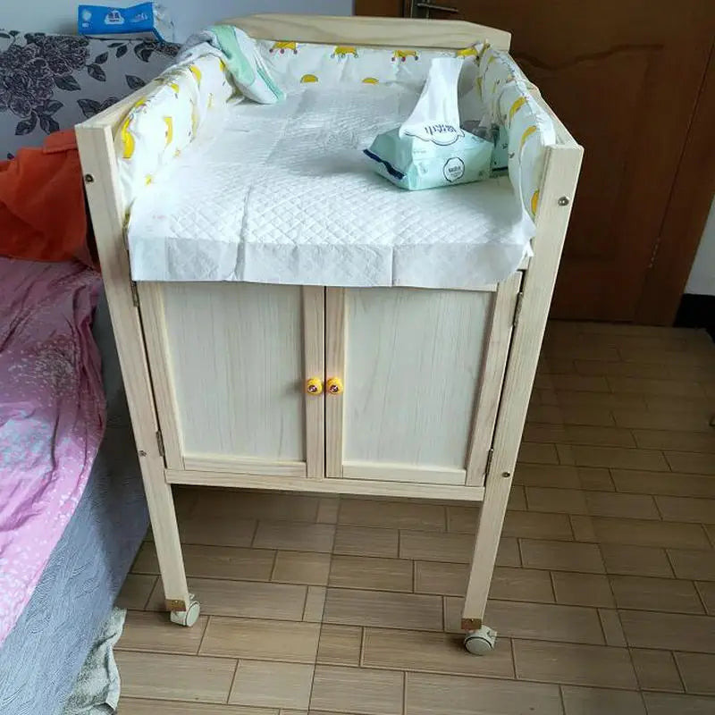 Multifunctional Cabinet Type Baby Changing Table, Solid Wood Infant Storage Bath And Touch Care Stand