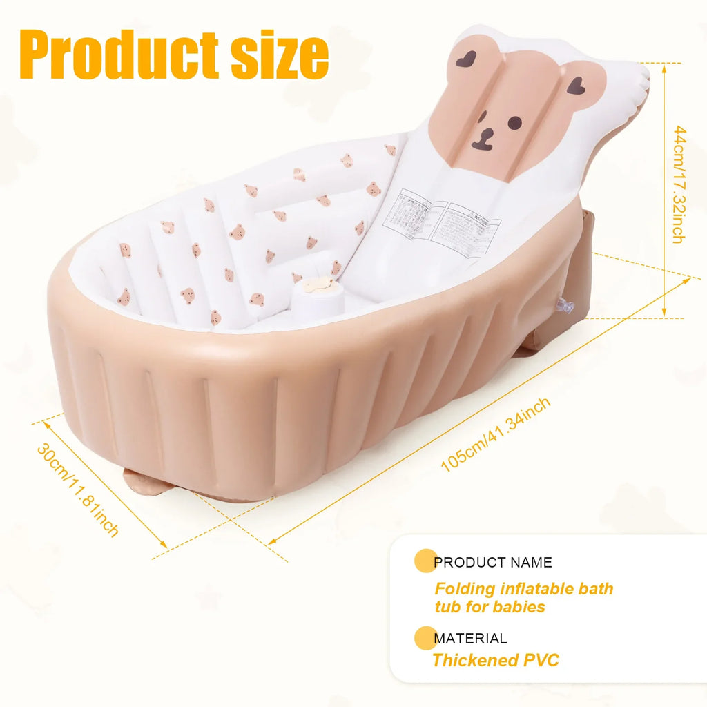 PVC Inflatable Baby Bathtub Elevated Backrest Design Soft Comfortable Travel Shower Basin Ergonomic Baby Bath Tub for Newborn