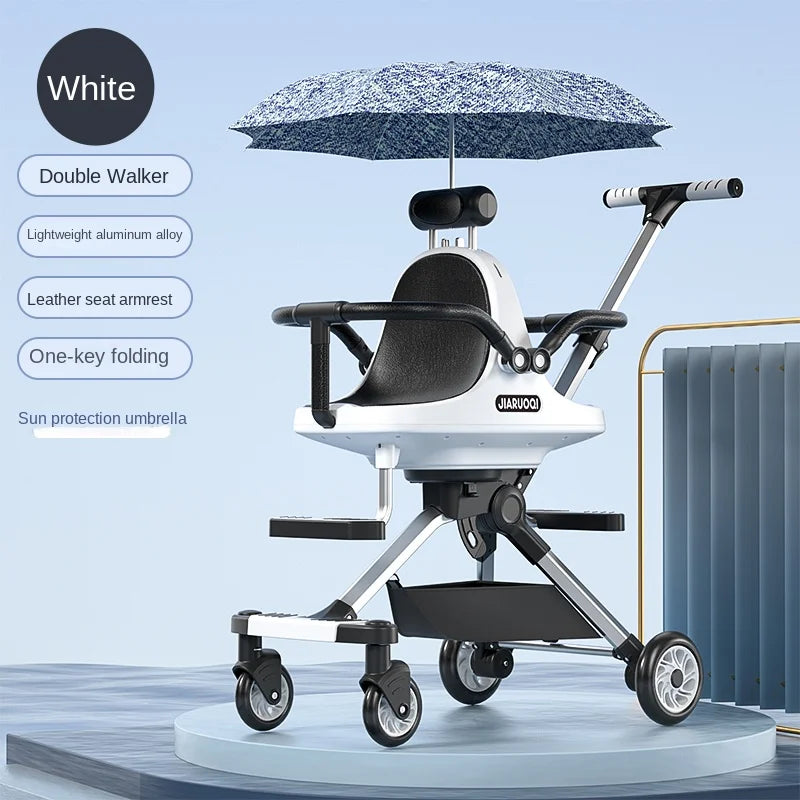Twin Baby Stroller Double Seat Lightweight Portable Folding Aluminum Alloy Frame Removable Sunshade Umbrella Stroller