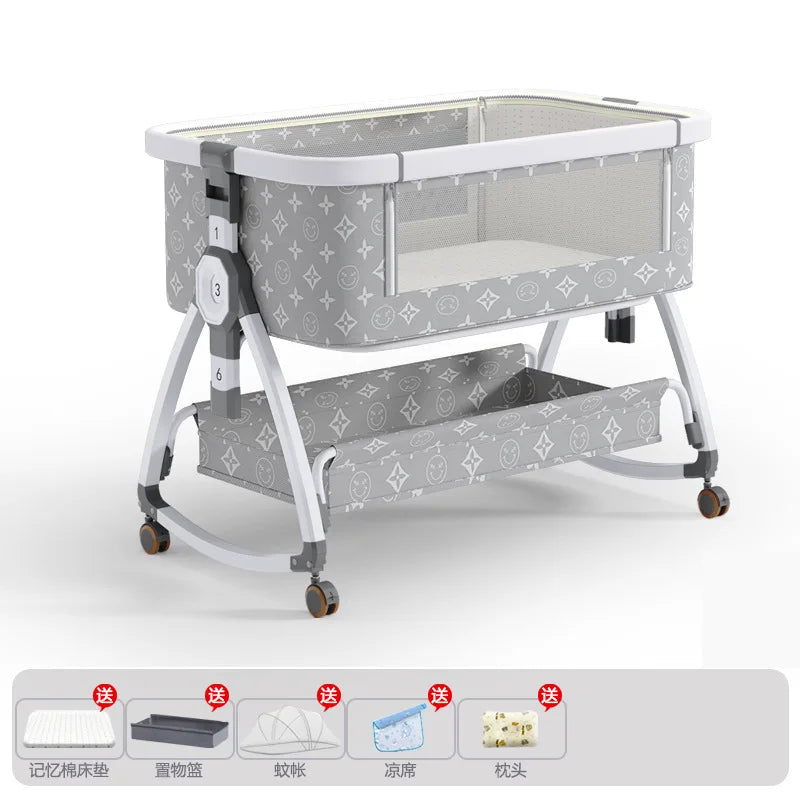 Movable Baby Crib/Cradle, Portable Foldable Multi-Functional Infant Bed, Newborn Bed That Attaches to Parents' Bed