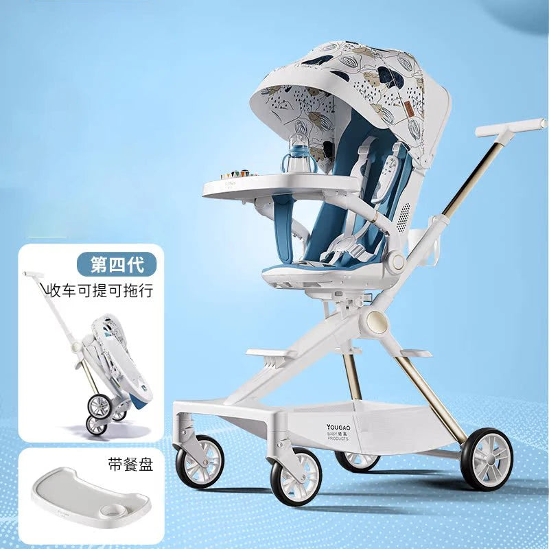 Lightweight Stroller Can Sit and Lie Down with One Button Folding Stroller 0-4 years old High Landscape Two-way Push Swivel Seat