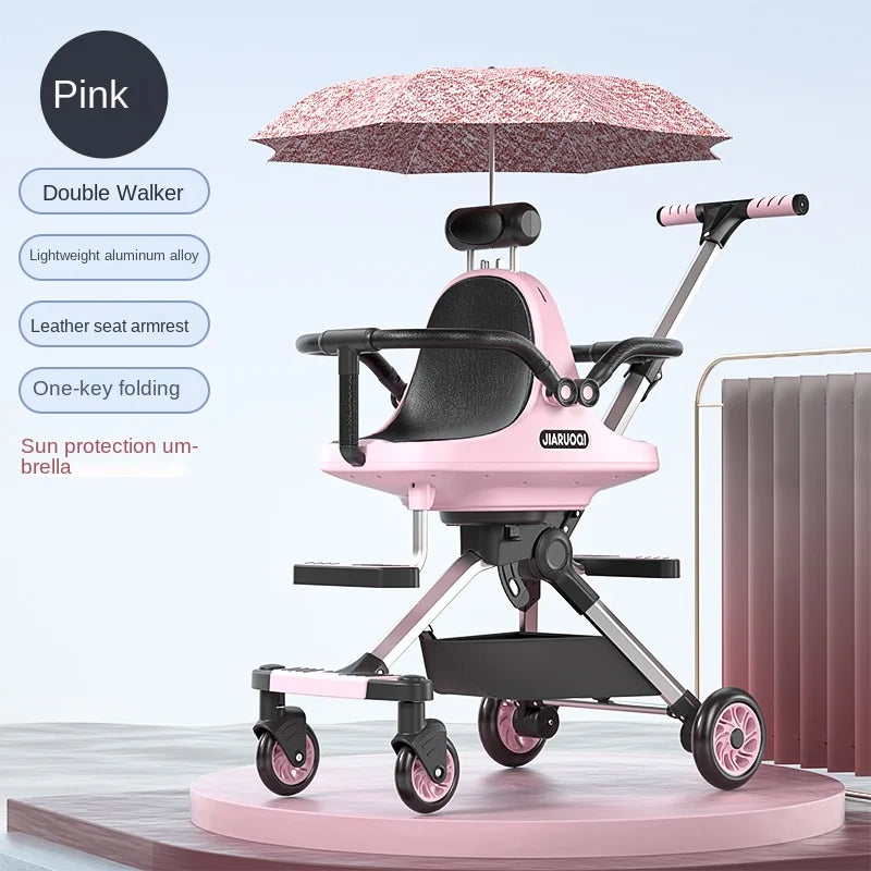 Twin Baby Stroller Double Seat Lightweight Portable Folding Aluminum Alloy Frame Removable Sunshade Umbrella Stroller