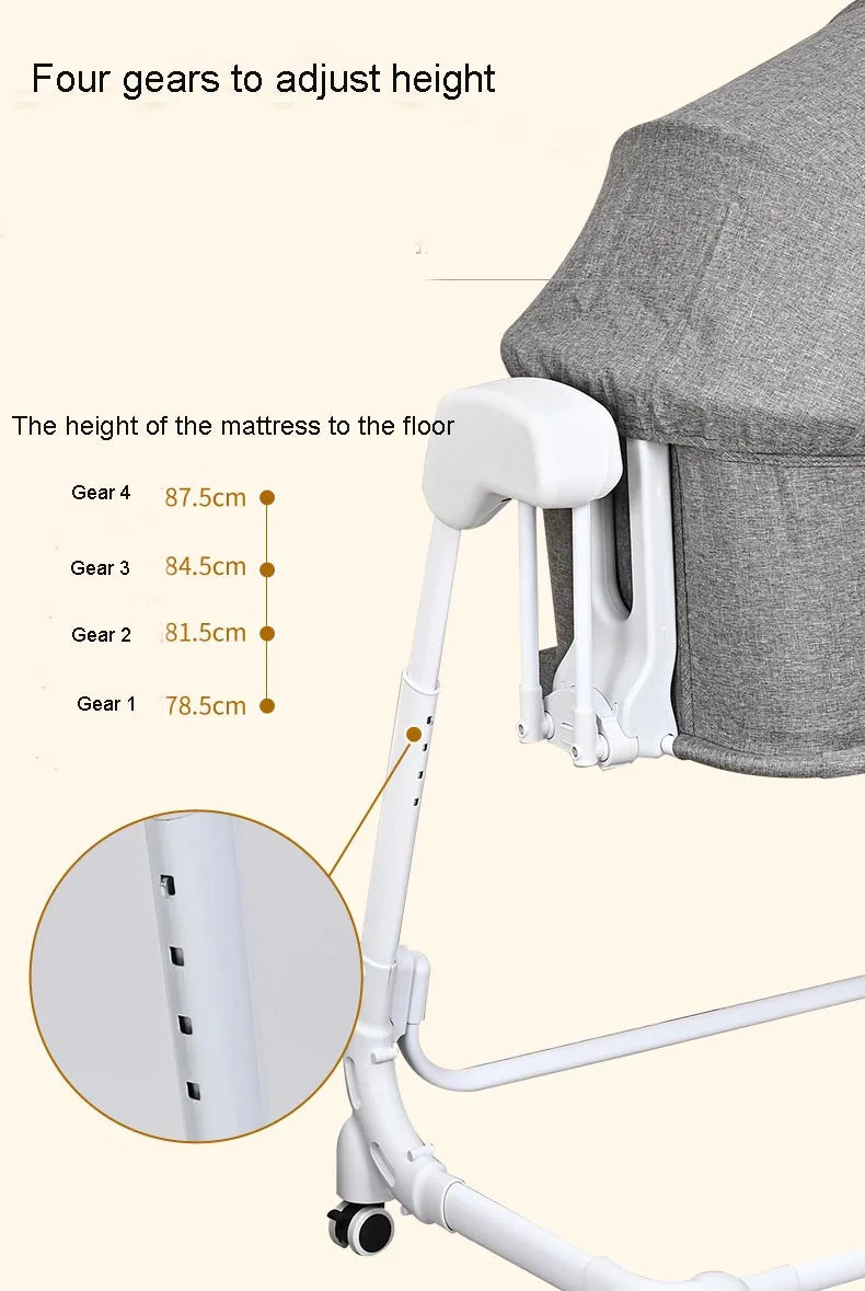 Adjustable Height  Bedside Sleeper Crib Baby Crib Bassinet for Infant with Remote Control Rocking Baby Swing Bed Electric