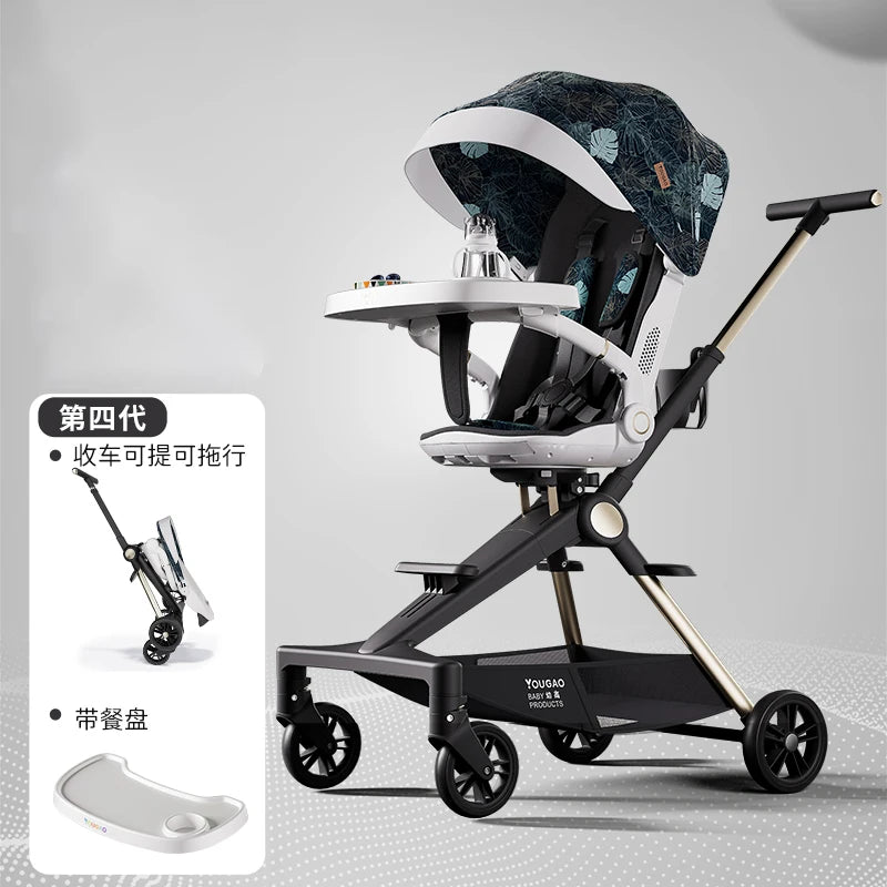 Lightweight Stroller Can Sit and Lie Down with One Button Folding Stroller 0-4 years old High Landscape Two-way Push Swivel Seat