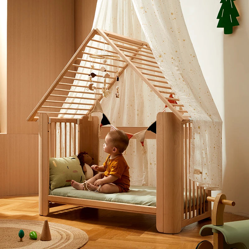 Factory Direct Handmade Wooden Baby Bed Wooden Cradle Adjustable Multi-Functional Premium Pine Wood Baby Bed with Mattress